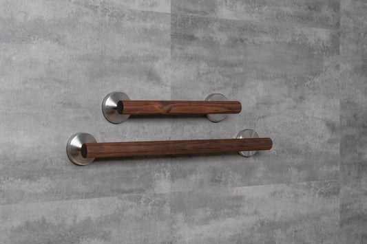 Haltegriff ohne Bohren aus Holz – Design Haltegriff Dusche, Bad, Toilette, mit Klebesystem bis 130 kg belastbar, natürliche Optik