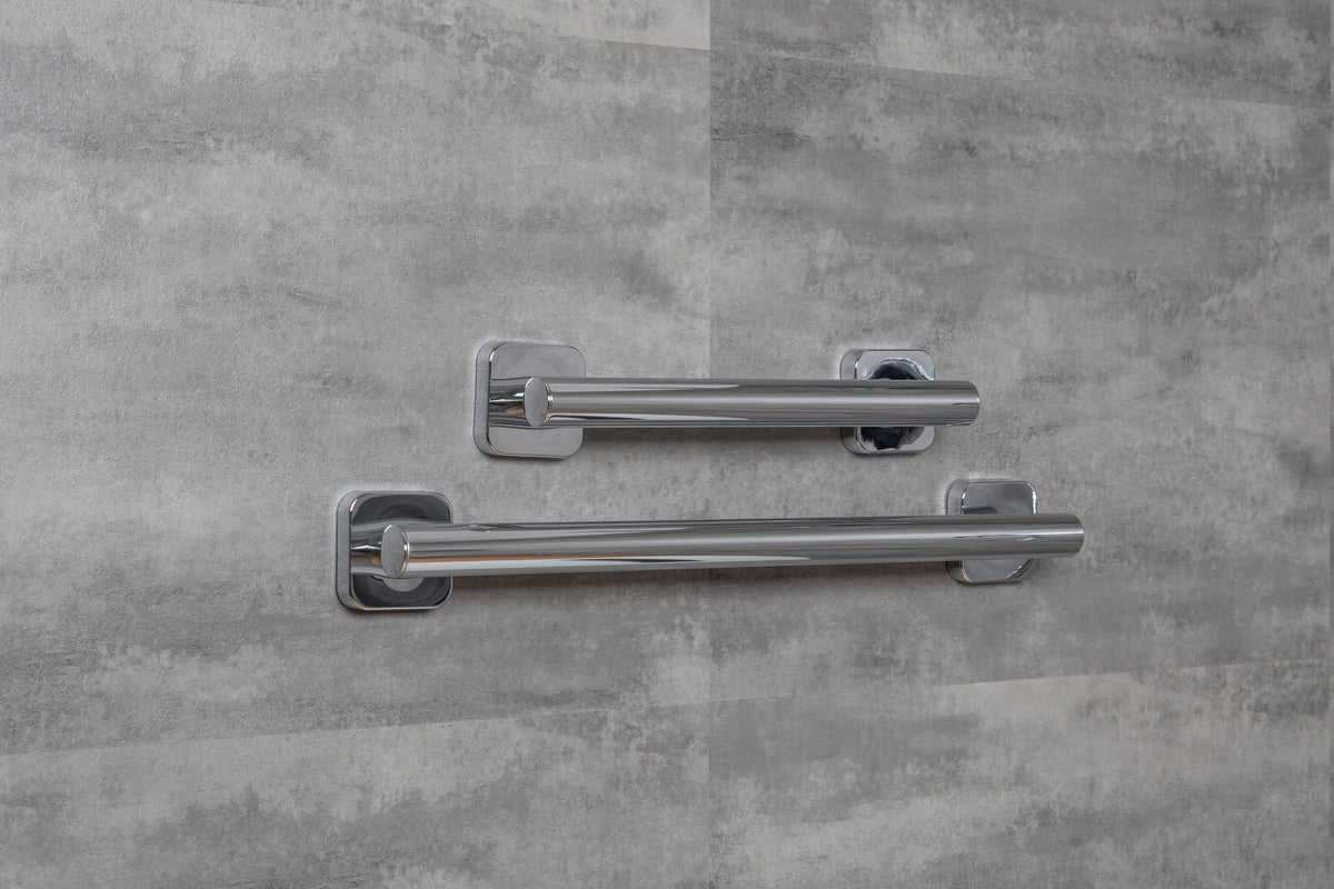 Chrom Haltegriff ohne Bohren – Premium Haltegriff Dusche, Bad, Toilette mit Klebemontage bis 130 kg, elegante Badlösung